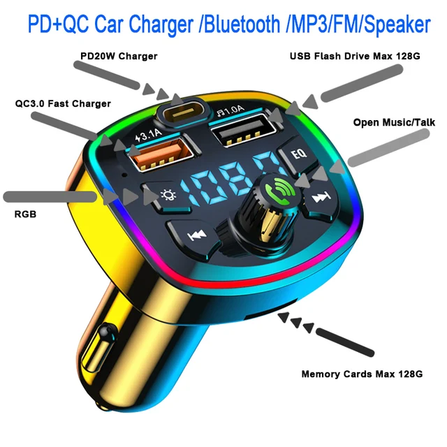 Transmetteur FM Bluetooth 5.0 pour voiture, adaptateur sans fil, micro, récepteur Audio, lecteur MP3 automatique, double USB 2,1a, chargeur rapide, accessoires de voiture 6 Transmetteur FM Bluetooth 5.0 pour voiture, adaptateur sans fil, micro, récepteur Audio, lecteur MP3 automatique, double USB 2,1a, chargeur rapide, accessoires de voiture 6