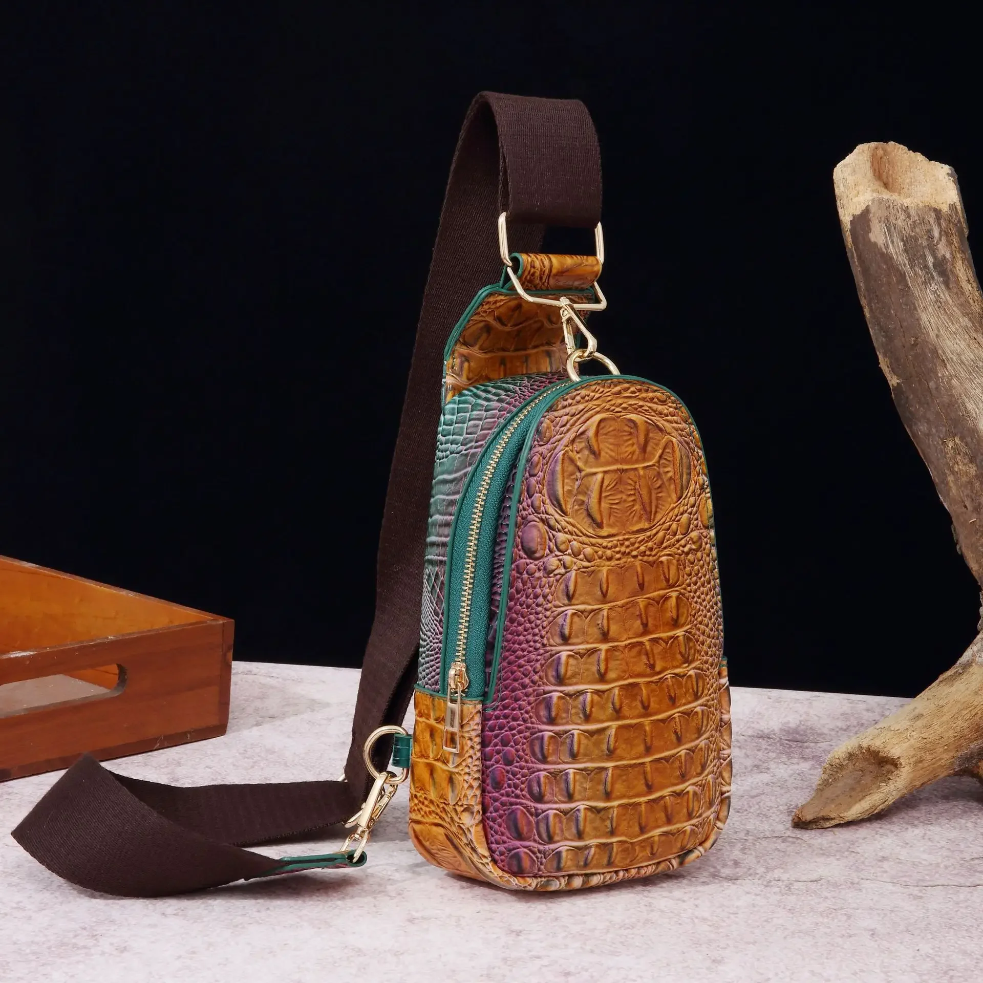 Wide Shoulder Strap Women's Chest Bag Waist Bag Crossbody Bag Crocodile Pattern