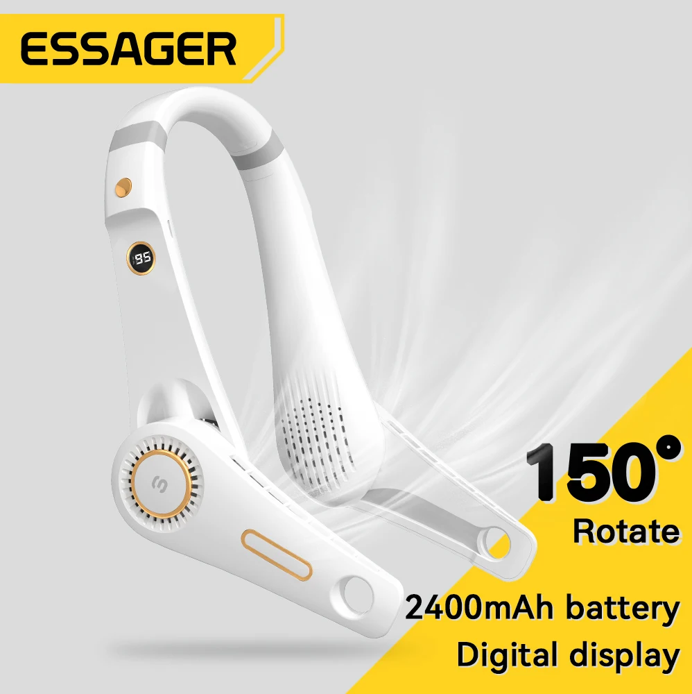  Essager Digital Display Bladeless Neck Fan 5 Speeds 2400mAh USB Rechargeable Cooling Fan Portable Summer Air Cooler For Outdoor 