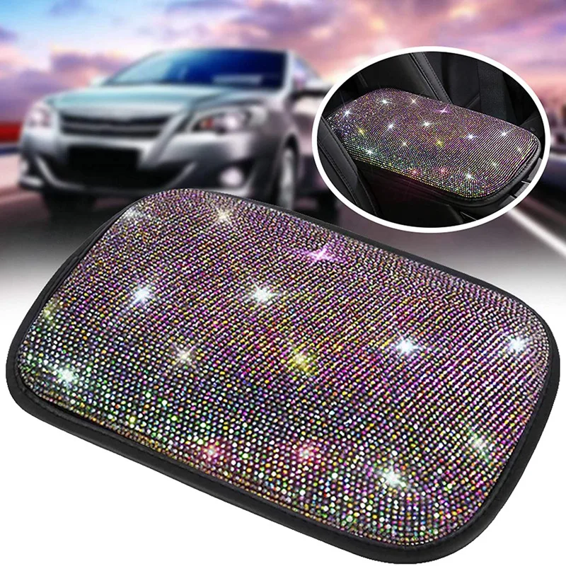 ZIMISI Bling Car Center Console Cover - 11.9x8.4 Inch Crystal Rhinestone Armrest Protector, Soft Cushion Pad For Women's Car Interior (White) - View #2