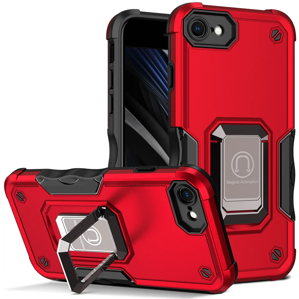 KEYSION Shockproof Armor Case for iPhone SE 2022 8 Plus Silicone+PC Ring Stand Phone Back Cover for Apple iPhone SE 2020_voghion.com