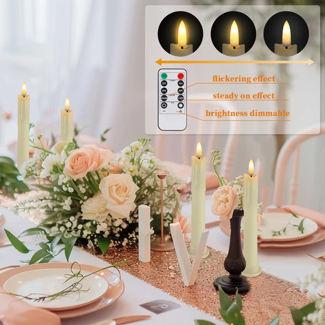 Paquet de 6/12/24 pièces bougies coniques scintillantes sans flamme LED avec casiers ivoire à distance pour la décoration de cheminée de mariage de noël 6