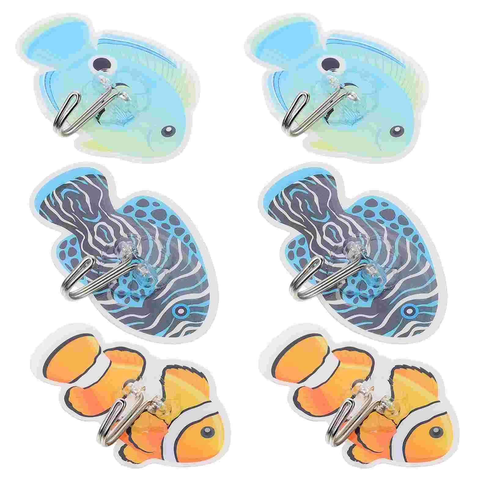 

6Pcs Fish Modeling Hooks Adhesive Storage Hooks Clothes Hats Bags Hanging Hooks
