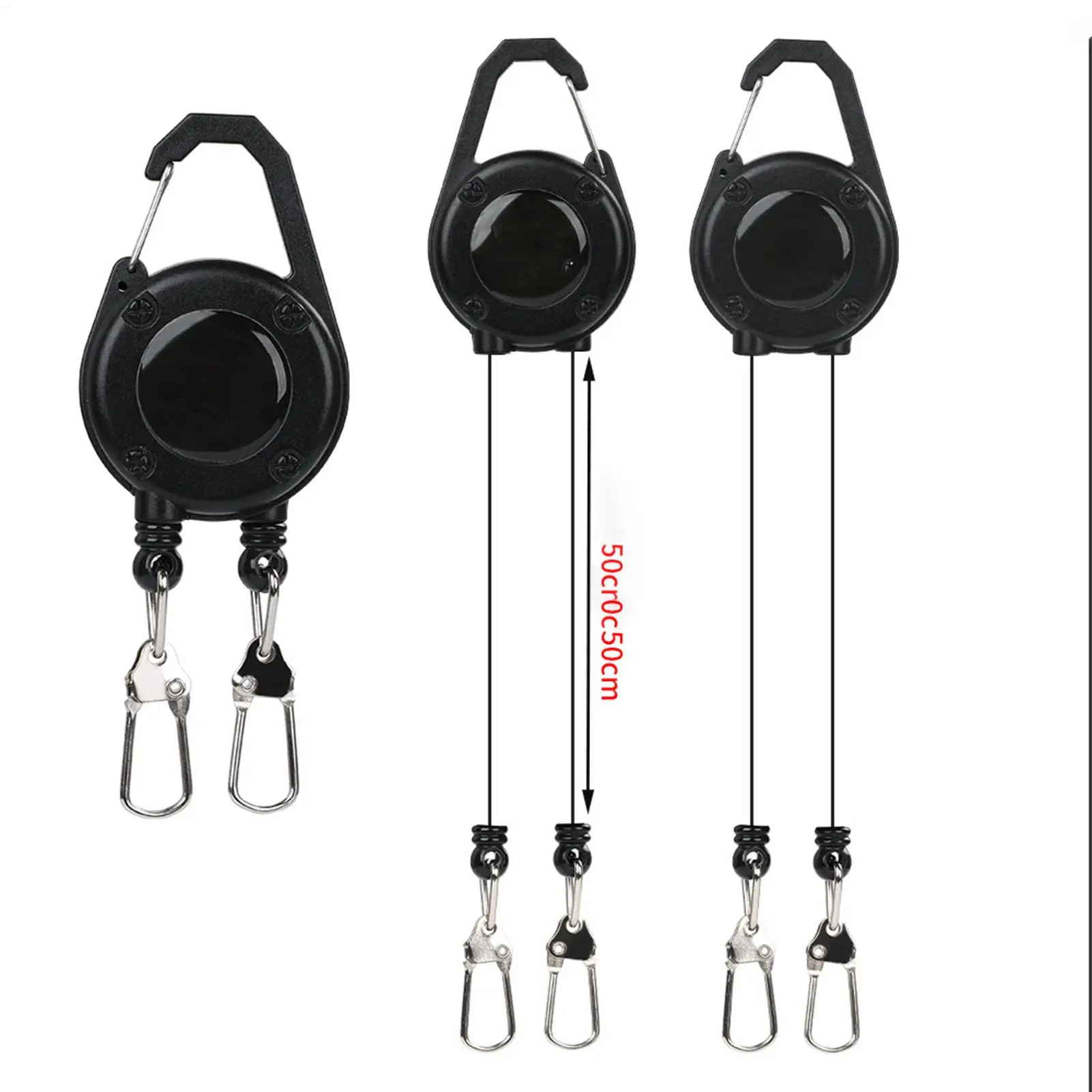 Einziehbarer Ausweishalter mit Doppelkarabiner und Gürtelclip, Robuster Stahldraht-Schlüsselanhänger, ID-Halter für Outdoor, Angeln und Camping – Detail 3