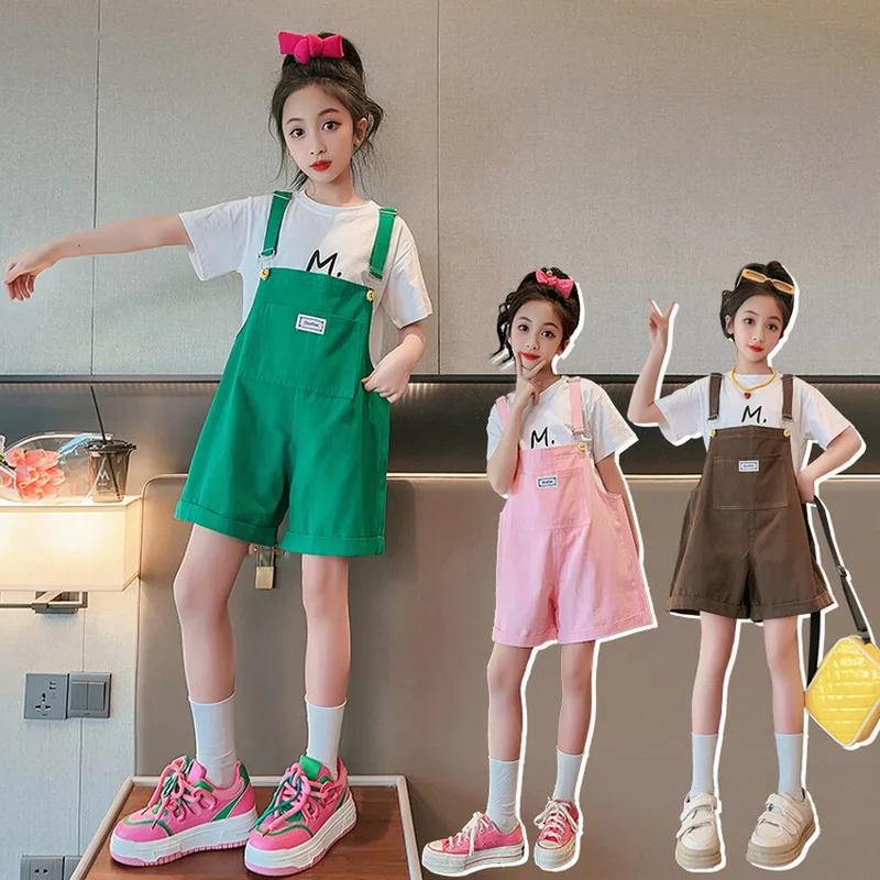 

Kids Denim Overalls for Teenagers Summer Jeans Dungarees Girls Pocket Jumpsuit Children Shorts Pants For Age 4 5 7 9 11 13 Years