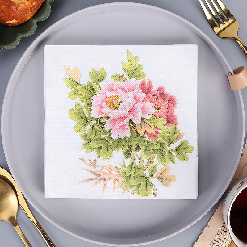Colourful Napkins Printed Square Paper Napkins Restaurant Floral Facial Tissue Hotel Wedding Table Setting Pure Wood Pulp Paper