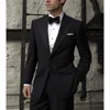 Black Men Suits 2 Piece Solid Color Chic Peak Lapel One Button Wedding Tuxedo Formal Party Prom Male Suit Slim (Blazer+Pants) 2
