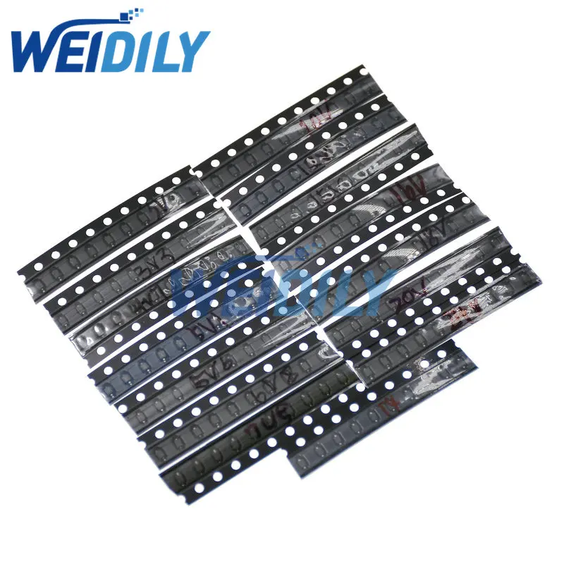 Kit surtido de diodos Zener SMD de 1/4W, 150 piezas = 15 valores * 10 piezas 3V-24V 1N4148 SOD-323 0805 0,25 W, nuevo