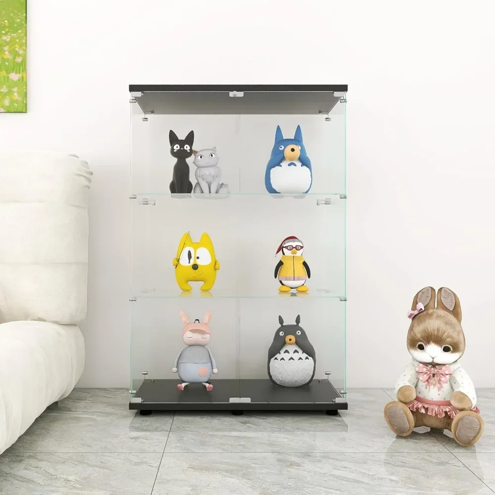 49'' Display Cabinet with 2 Doors, Floor Standing Bookshelf, Contemporary 3-Shelf Case Glass Display Cabinet 5