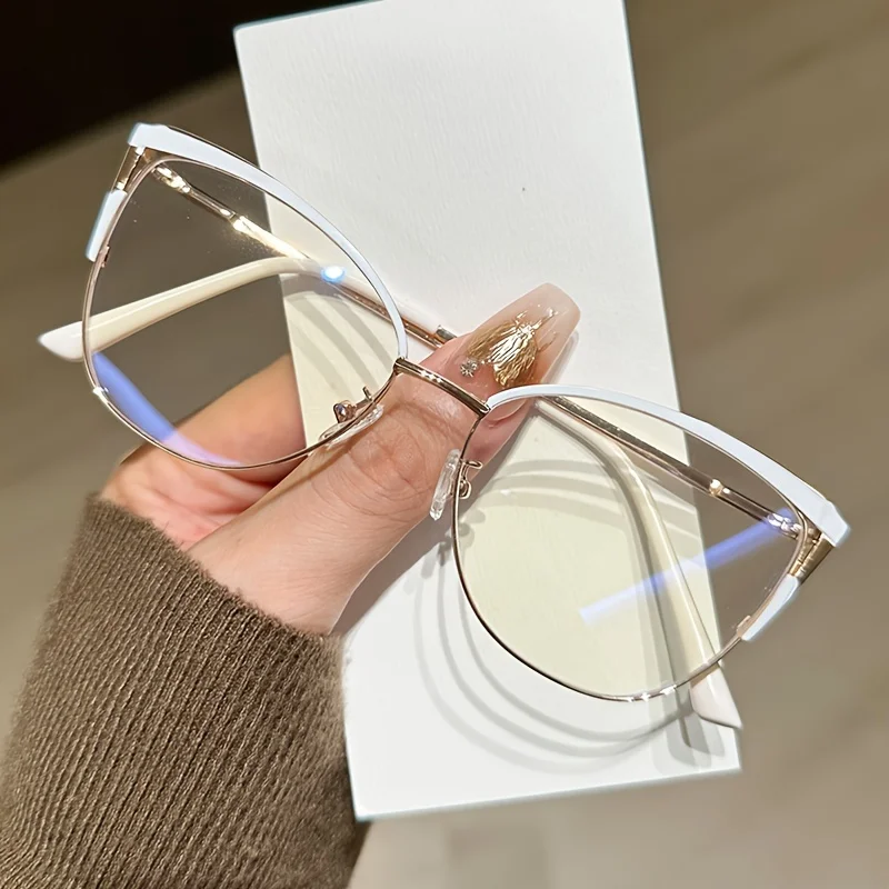 Blue Light Blocking Glasses - Large Oval Frame, Fashionable Black with Gray Shaded Arms