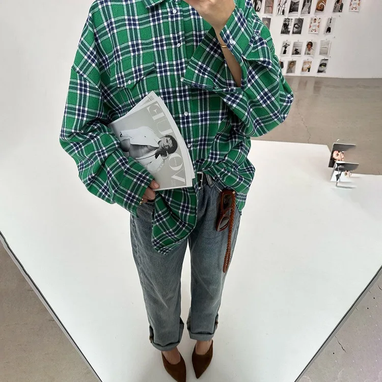 Casual Vintage For Women Shirts Outwear Lapel Fashion Loose Patchwork Streetwear Long Sleeve Striped Female Cardigan Coat