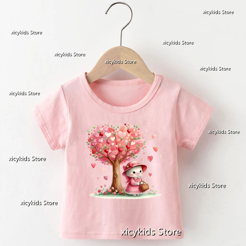 

Акварельный Пасхальный кролик с цветами, футболка для девочек с мультяшным принтом, милая детская одежда, летняя Пасхальная одежда с коротким рукавом для девочек, Топ