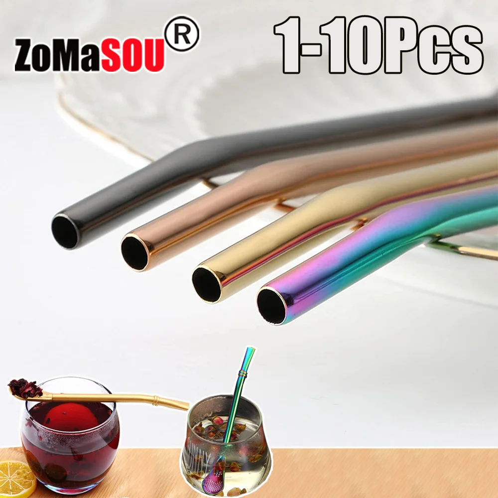 1-10Pcs 304 Stainless Steel Drinking Straw Spoon Tea Filter Reusable Bombilla Gourd Cocktail Straw Spoon Coffee Bar Accessory