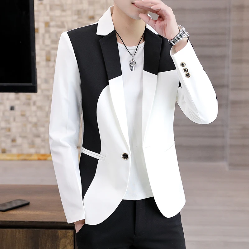 Fashion Splicing Men Blazers Slim Fit Business Casual Suit Jacket Handsome Wedding Groom Social Dress Coat Costume Homme men suit jacket