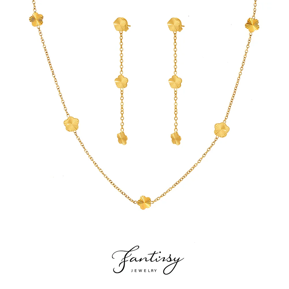Edelstahl Blume Anhänger Halskette Lange Quaste Ohrringe für Frauen Luxus Vergoldete Halskette Ohr Stud Mädchen Schmuck Set
