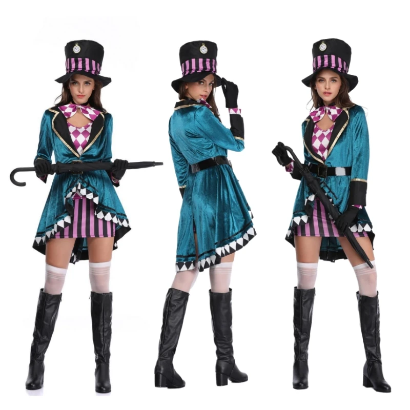 

Women Cosplay Costumes of Alice in Wonderland Carnival Roleplay Party Dress Magician Uniforms Halloween Masquerade Clothes Suits
