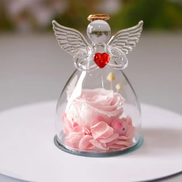 Eternal Flowers Angel Rose Figurines Gifts Preserved Rose In Angel Glass Cover Mothers Day Valentine Day Gifts For Mother Women 4