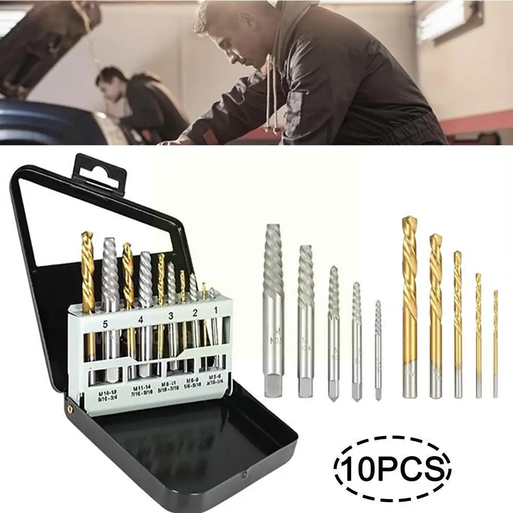 5pcs/set Convenient Cobalt Left Hand Drill Bit Broken Screw with Damaged Extractor Metal Set To The Collect Bolt Tools Case E8X1