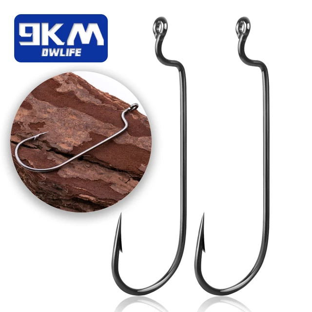 9KM Fishing Offset Worm Hooks 50~200Pcs High Carbon Steel EWG