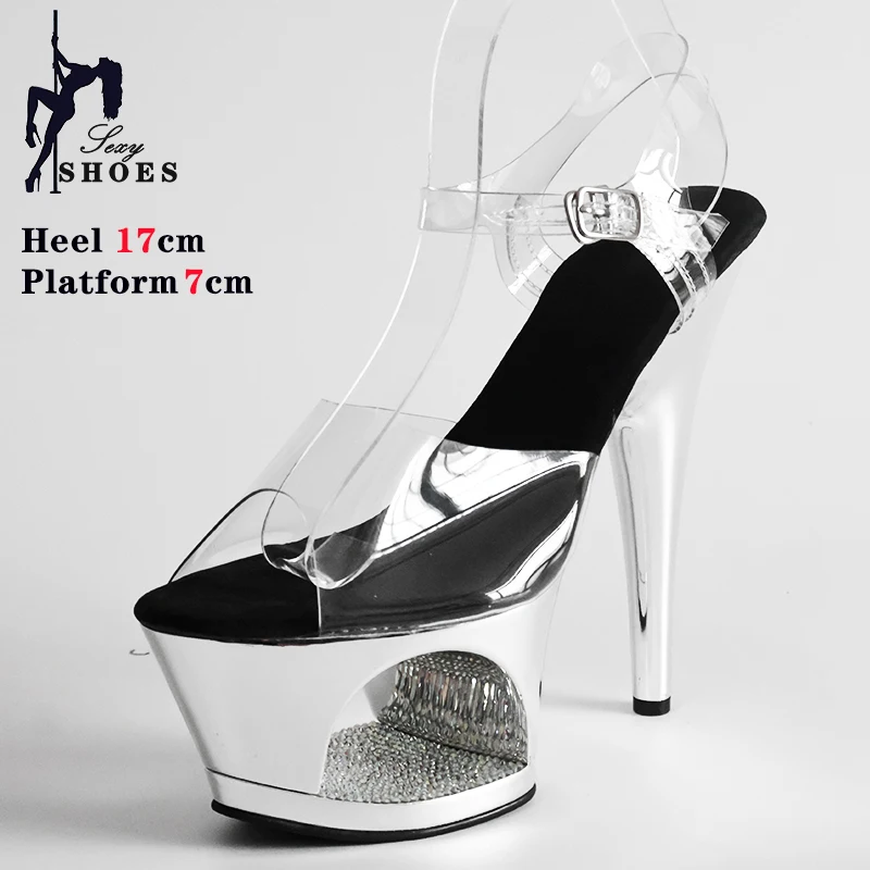 Fashion Summer Thin High Heel Sandals Hollow Waterproof Platform   Transparent PVC Sexy Slim Heels Women's Shoes Nightclub