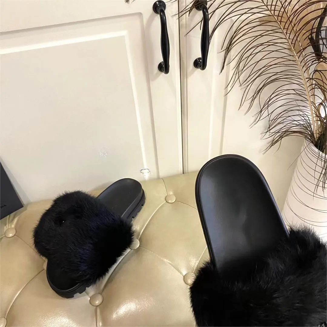 2023 New Wool Mop Flat-bottomed Slippers Summer Super Versatile Warm Bottom Women Shoes Big Size 35-42