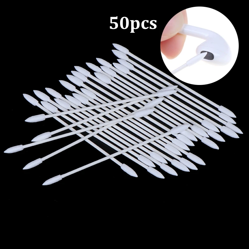 Earphone Headphone Dust Free Disposable 50Pcs Cleaning Swab Cotton Stick For AirPods Phone Charge Port Accessories