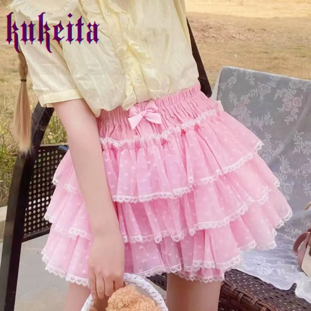 Harajuku Kawaii Ruched Ruffles Cake Skirts Spring Fashion All-match White Shorts  Y2k E-Girl High Waist Faldas Mujer