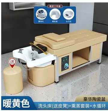 High end ceramic basin constant temperature Thai shampoo bed water circulation fumigation head treatment bed barber shop salon