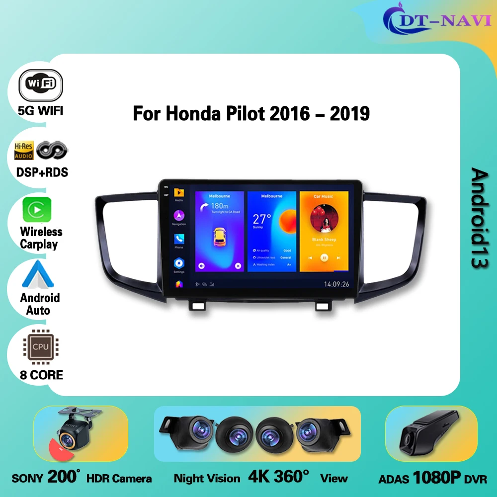 

Car Radio Wireless carplay Android For Honda Pilot 2016 - 2019 Car Multimedia player Auto radio stereo Dvd Navigation GPS