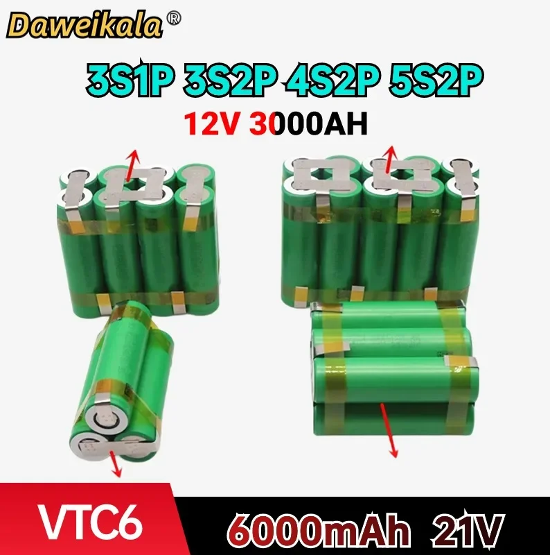 

for 12.6v screwdriver battery 12V-21V US18650 VTC6 6000mAh 30amps weld soldering strip 3S1P 12.6v battery pack (customize)