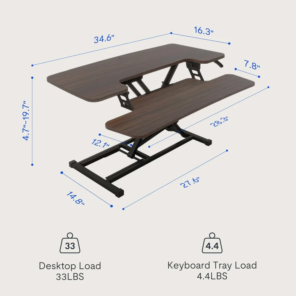 35" Height Adjustable Standing Desk Converter Sit-to-Stand Desk Riser for Home and Office Computer Workstation with  Wide 3