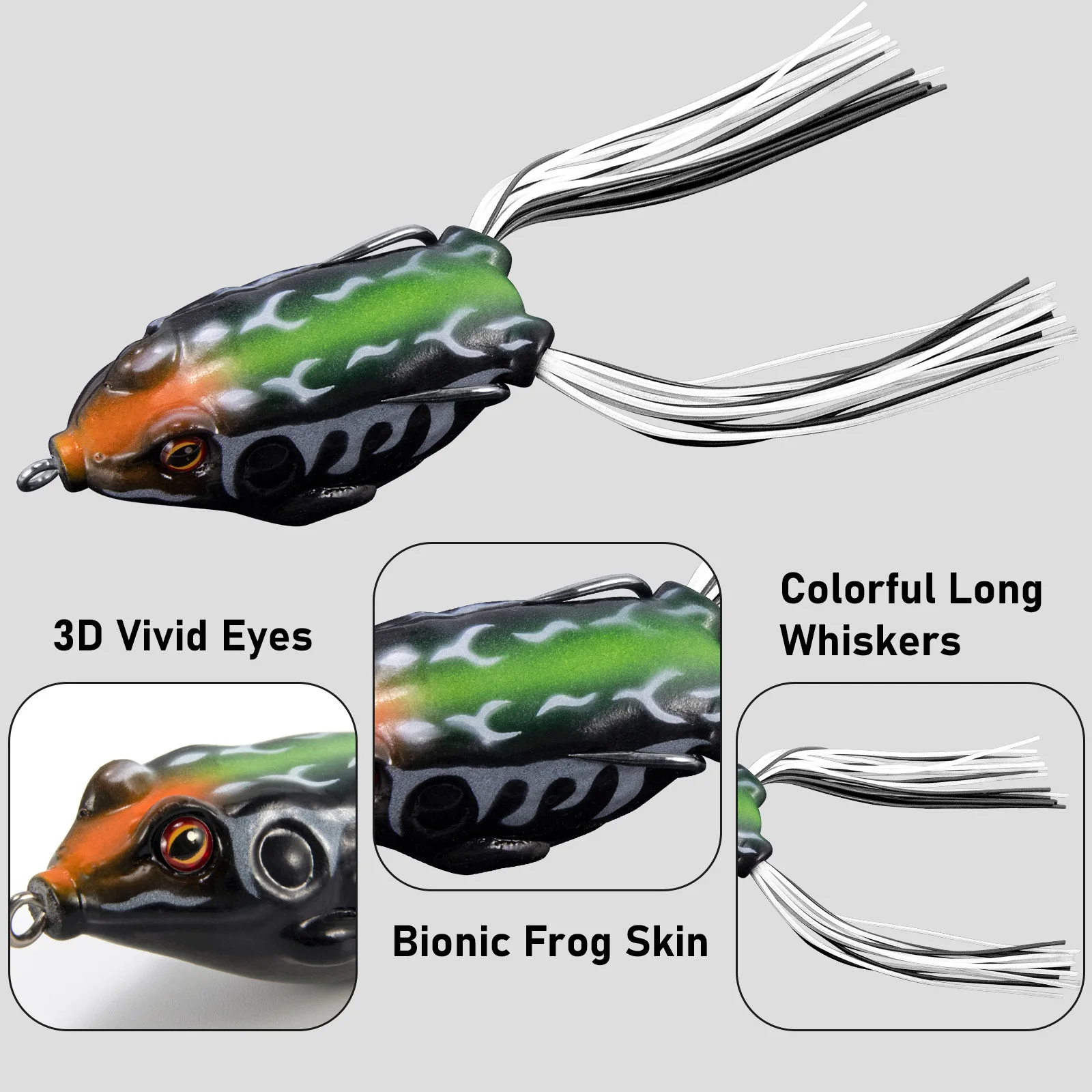 5pcs Topwater Frog Fishing Lure Freshwater Lifelike 3D Frog Bait