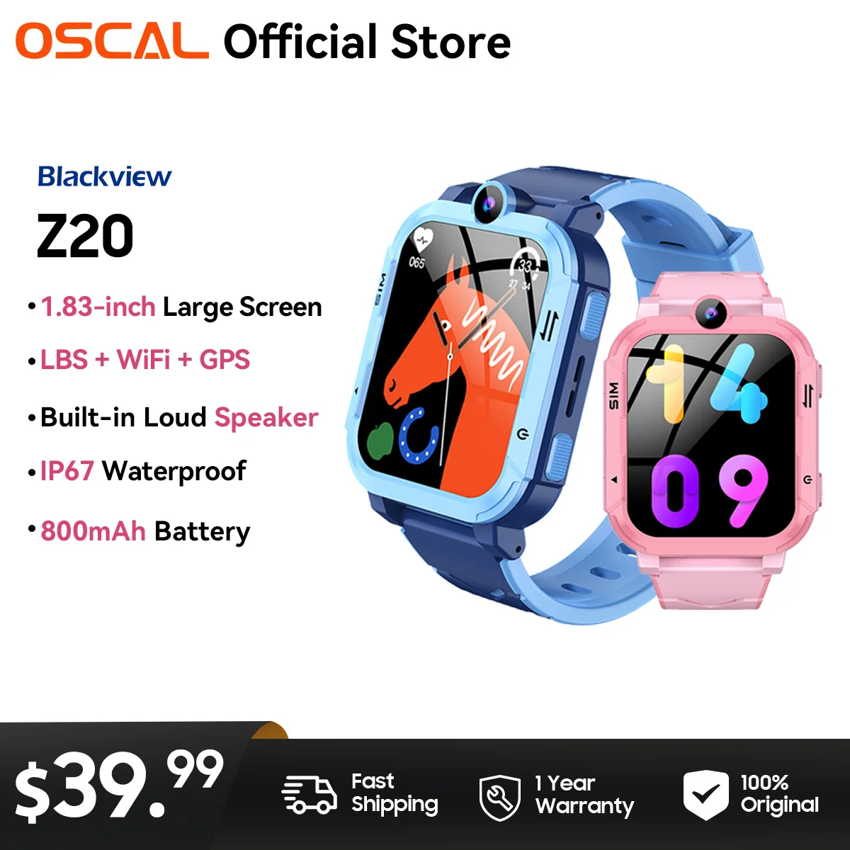 OSCAL Blackview Z20 Kids Smart Watch , GPS WIFI Video Call Child Smartwatch , Monitor Tracker Location IP67 4G Watch , 800 mAh