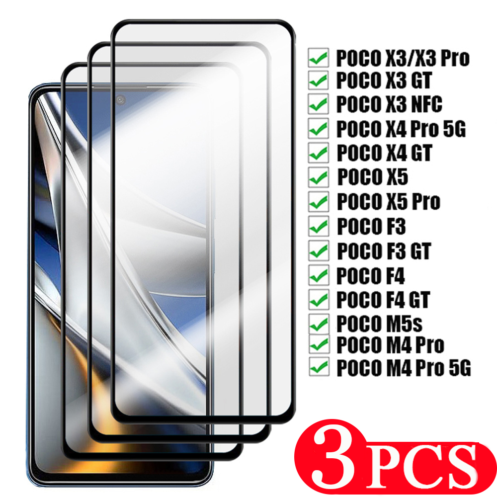 3PCS cover For xiaomi Poco X5 M4 pro X4 F4 GT F3 M5 M5s X3 NFC Tempered glass phone screen protector protective film Smartphone