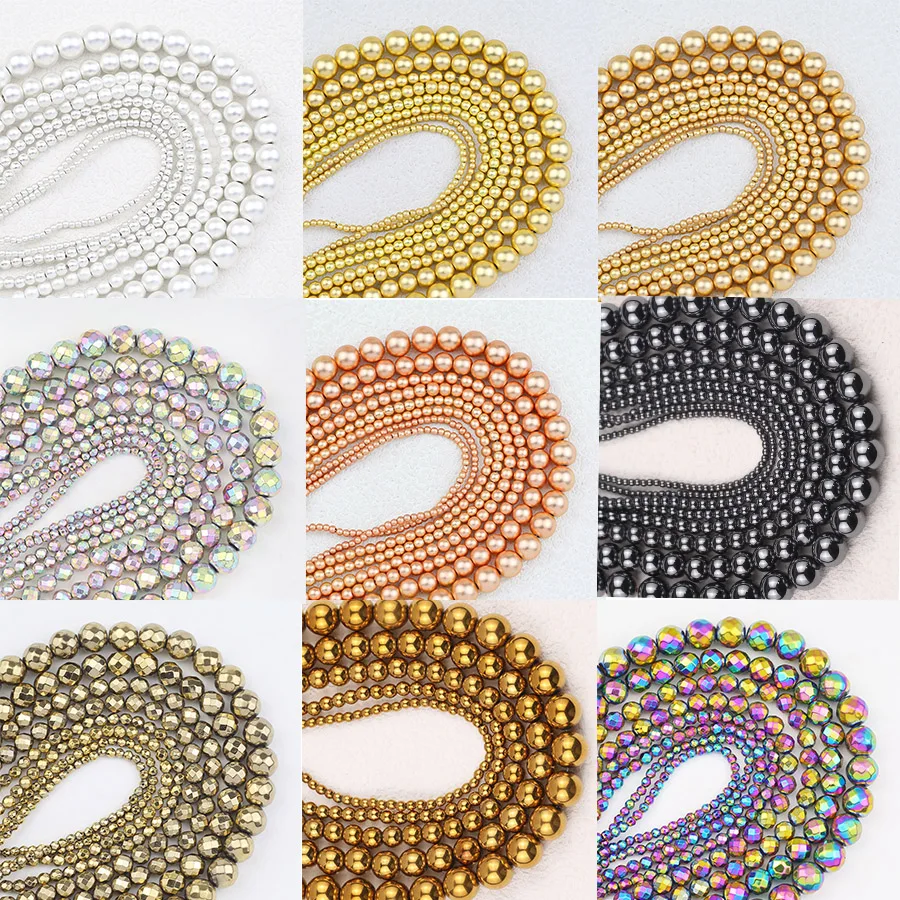 Silver Hematite Round Beads - 2-10mm Non-Magnetic Natural Stone for Jewelry Making, 15'' Strand