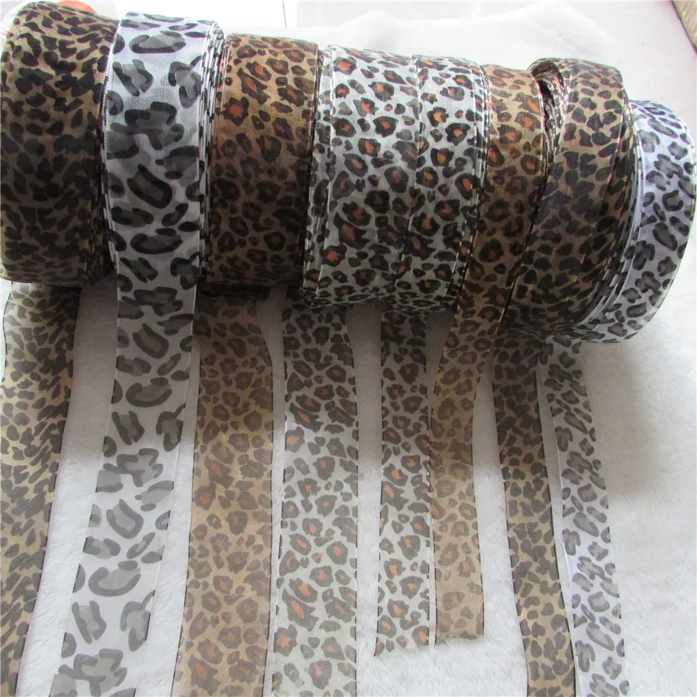 

10 yard High quality leopard print Satin Edge Sheer Organza bowknot craft breadth 25mm-40mm