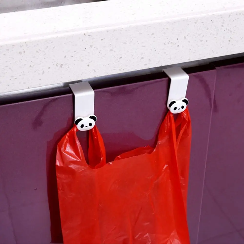 Traceless Creative Cute Panda Plastic Hooks Cabinet Doors Hooks Towels Household Kitchens Plastic Garbage Bags Wall Hangers 2pcs