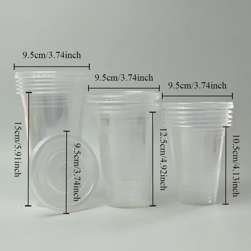 Set da 50 tazze in plastica trasparente in PET con coperchio