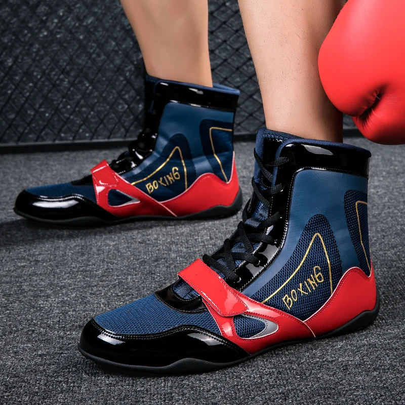 Men's Mesh Breathable Boxing Shoes New Large Wrestling Shoes Anti slip Wear Resistant Sneaker Fashionable Casual High Top
