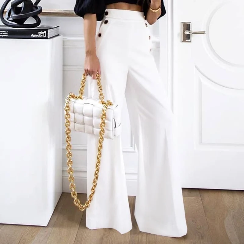 Calças de Escritório Vonda Moda Feminina Femme Perna Larga Calças Cintura Alta Palazzo Pantalon Casual Sólido Rua Botão up Nabo 11 Computers & Electronics