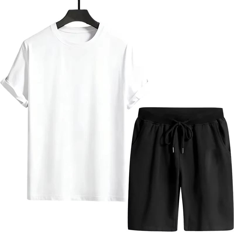 Completo Sportivo da Uomo: T-shirt e Pantaloncini, Moda Urbana Casual, Outfit Estivo a Maniche Corte, Set Comodo per Casa e Attività all'Aperto - immagine 2