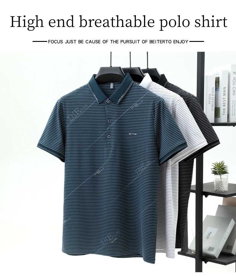 Fashion letter jacquard striped short sleeve polo shirt men's luxury trend brand summer silky breathable new item lapel T-shirt 11 Sbd67de90f5864ff98bc2f2756e7fe747M