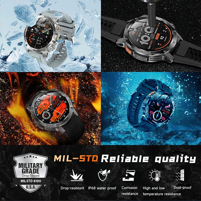 2026 New Men 1000mAh Battery Outdoor Smart Watch, 1.7'' HD Display, Bluetooth Call, IP68 Waterproof, Military Sports Bracelet, Heart Rate, Fitness Tracker, Watch for Android iOS 8