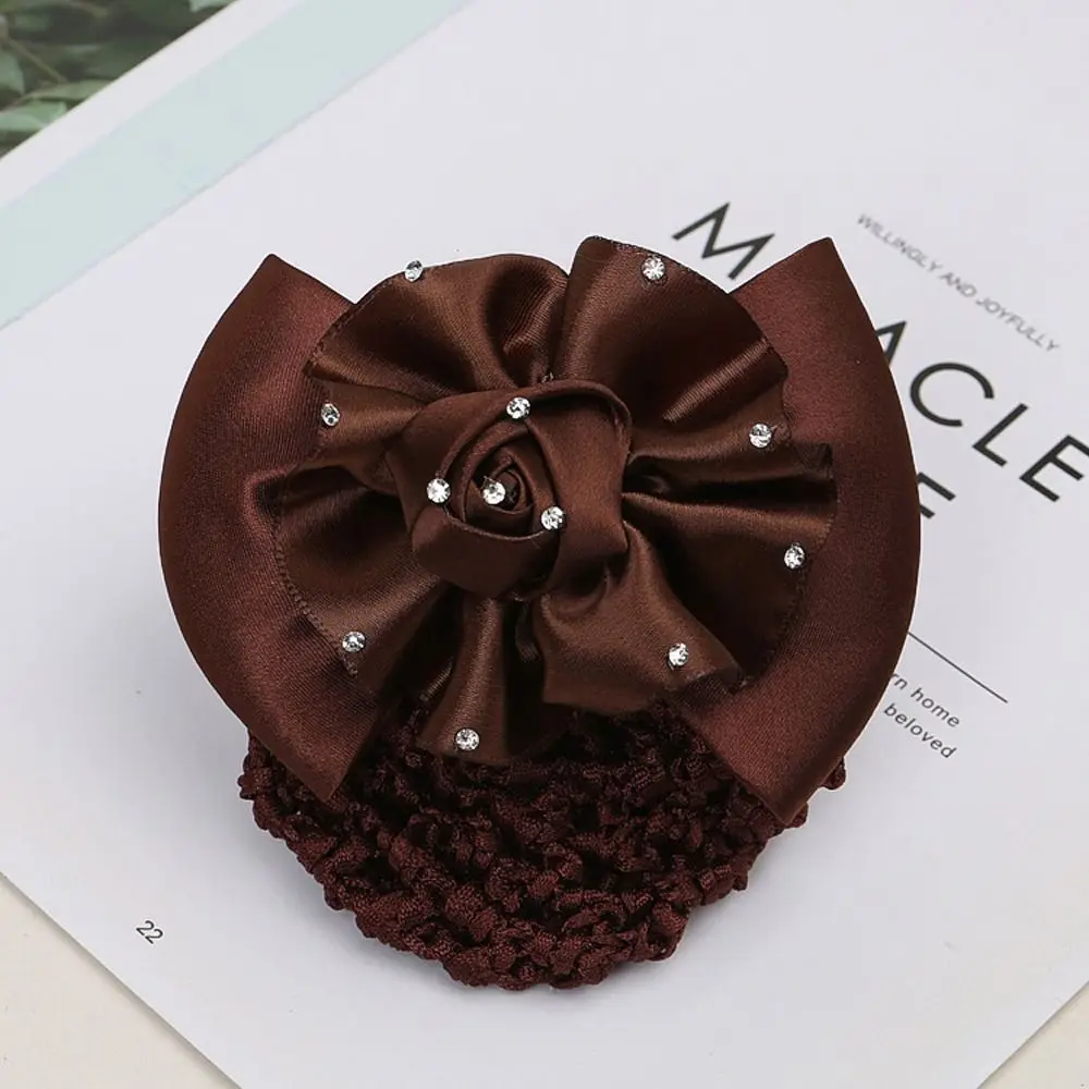 Rhinestone Headwear Headdress Korean Style Lovely Flower Girl Bun Cover Snood Women Hair Net Ponytail Holder Spring Clip