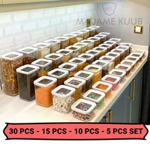 

30 Pcs Square Storage Box for Kitchen Food Container Set Vacuum Transparent Airtight Organizer Pasta Tea Sugar Rice Coffee Oat