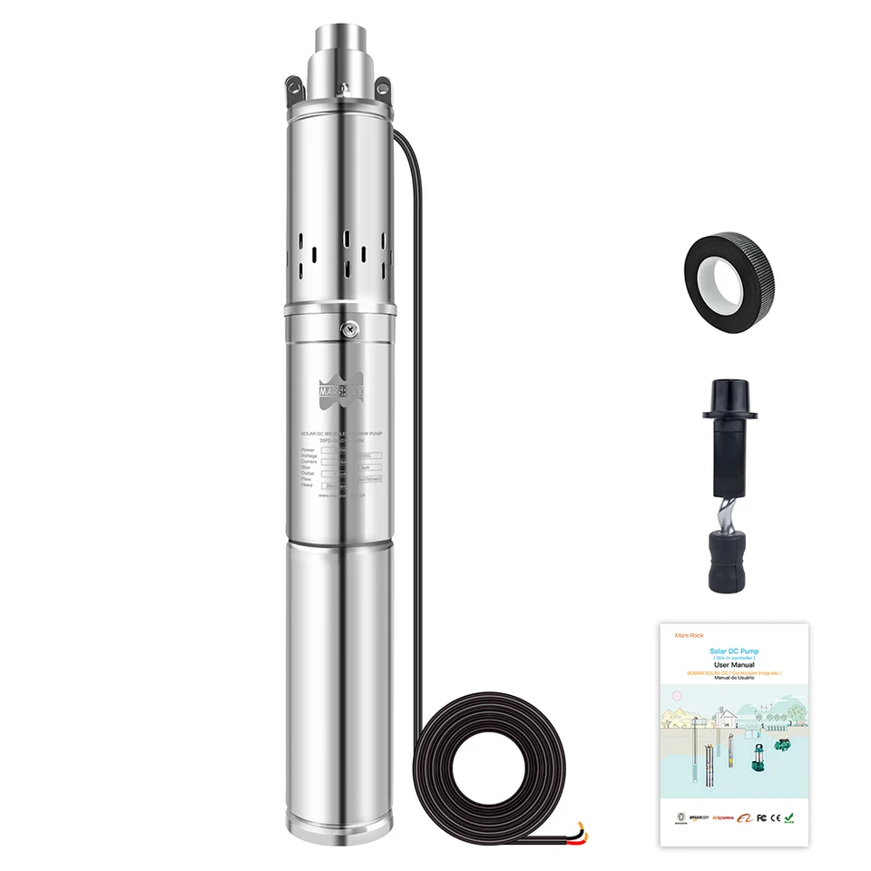 Loobiiny Pompe Puits Solaire 370w Pompe Vide Cave 24v Dc Brushless Pompe Pompe ImmergéE Automatique 1.8m3/H Fr Pompe ImmergéE Pour Puits Pompe Eau ChargéE Pompe SerpillèRe