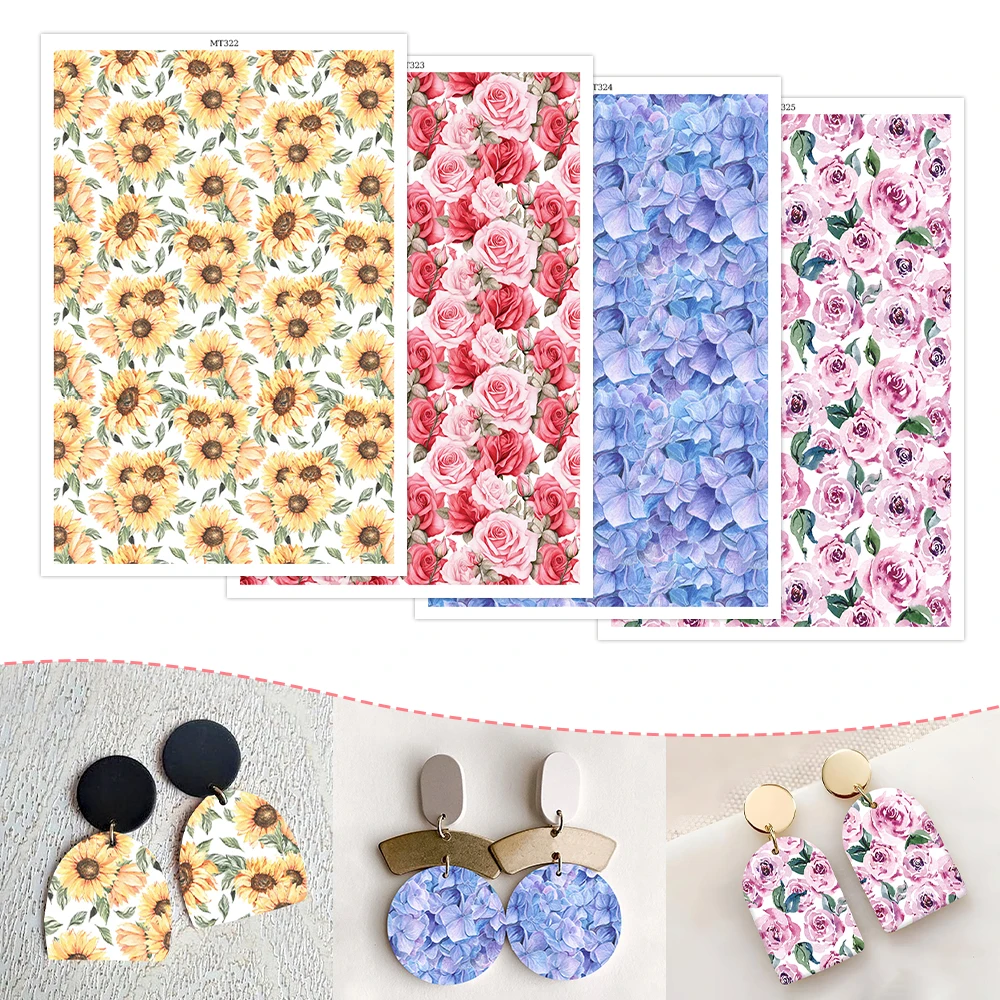 1pc Polymer Clay Transfer Paper Rose Daisy Elegant Flower Pattern Stickers for DIY Jewelry Earrings Printing Paper DIY Making ceramic transfer paper