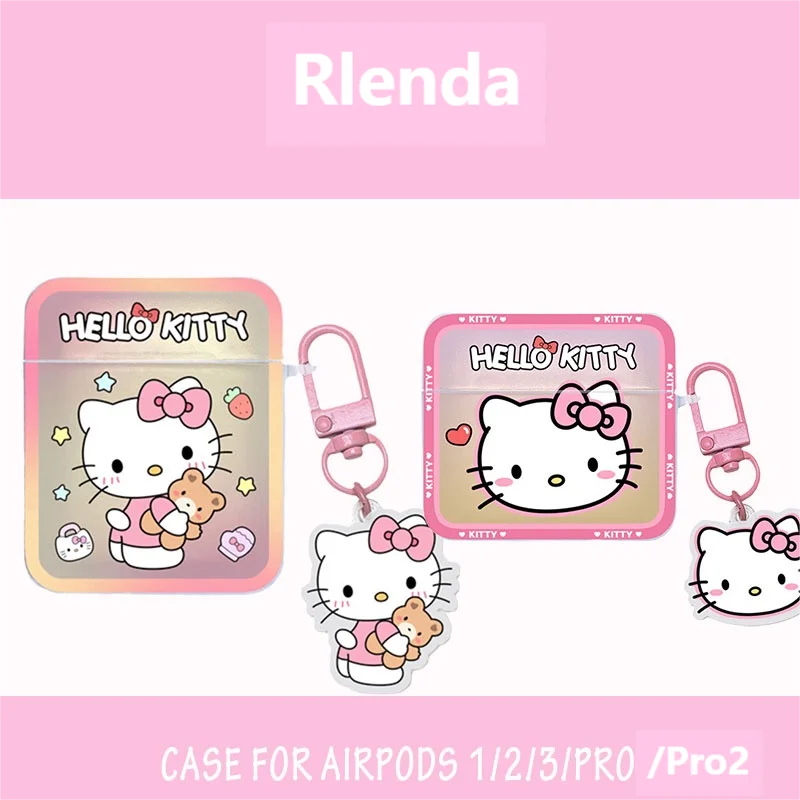 

Hello Kitty Pink Case For Airpods Pro 2 Soft Silicone TPU Earphone Cover With 3D Keychain Case For Airpods 3rd 1/2 Square Shell