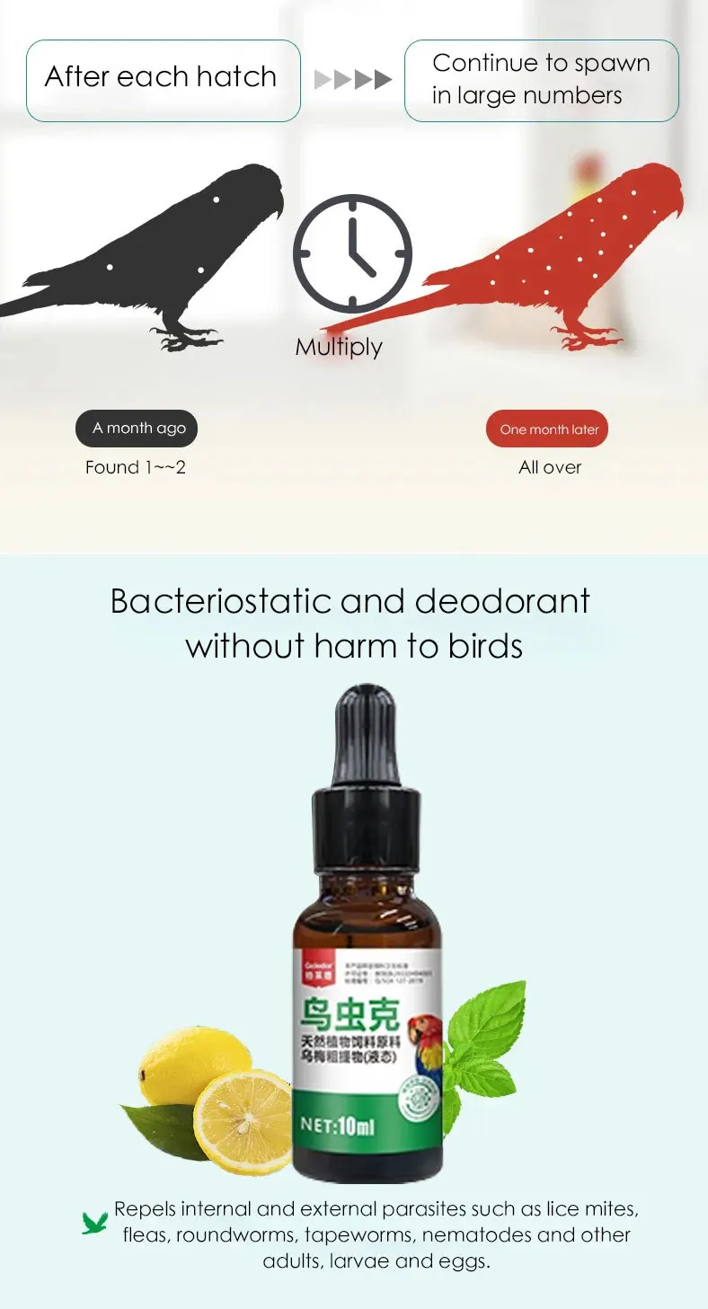 Parrots and pigeons deworming, feather lice, roundworms, fleas and lice, deworming inside and outside 10ml