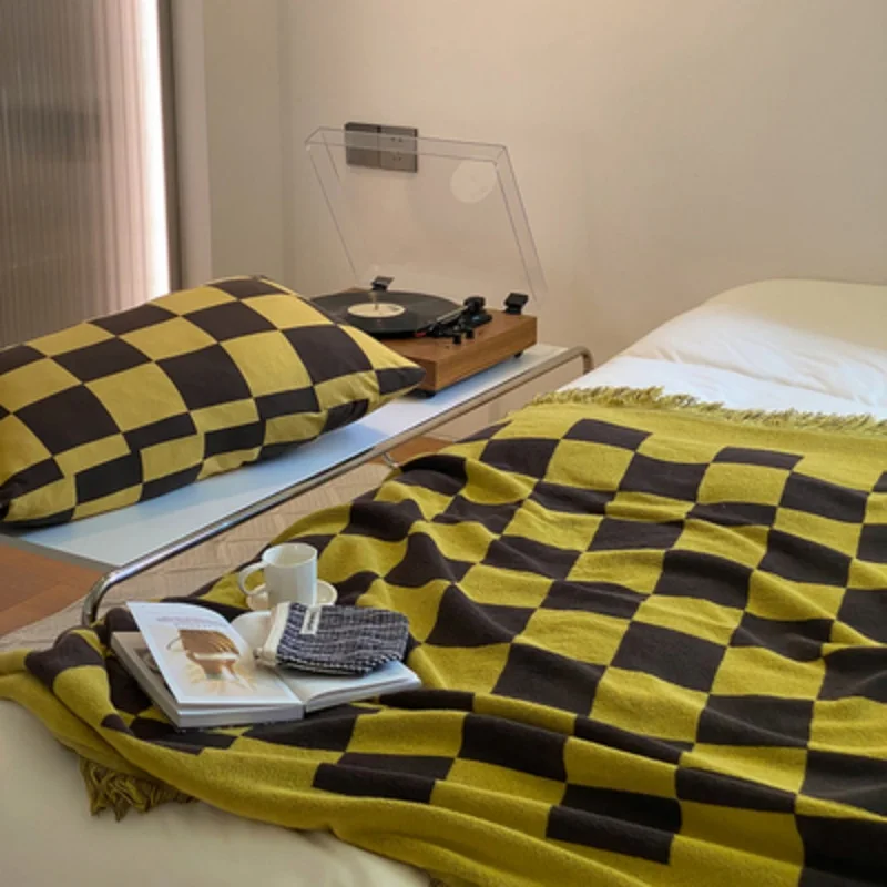

Checkerboard large grid high-end cotton blanket 100% cotton throw blanket